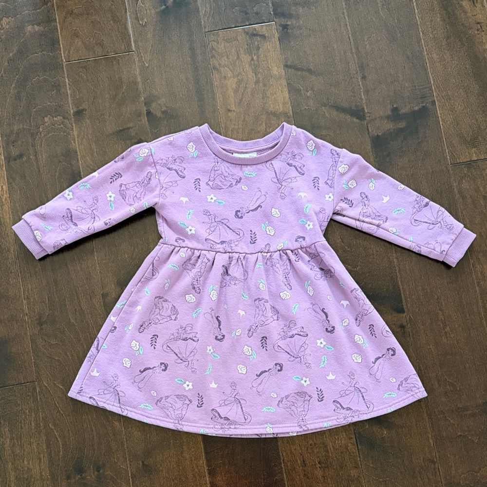 Disney Toddler Girls' Lavender Princess Print Long-Sleeve Dress